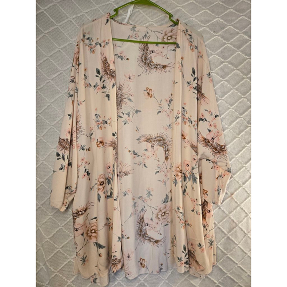Women's Unbranded Beige Floral Bird Print Kaftan M - Picture 2 of 10